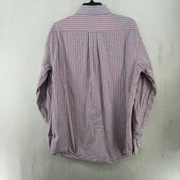 Tommy Hilfiger Button-Down Shirt Men's Sz L Red Blue Plaid Collared Chest Pocket - Picture 2 of 11
